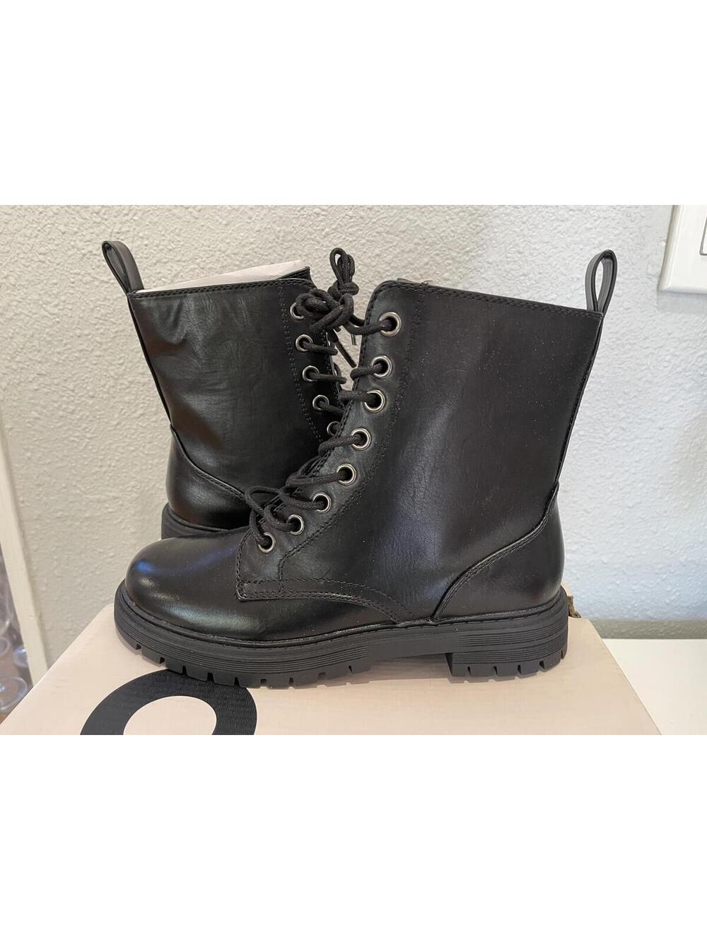SO Black Combat Lace-Up Ankle Boots with Side Zipper